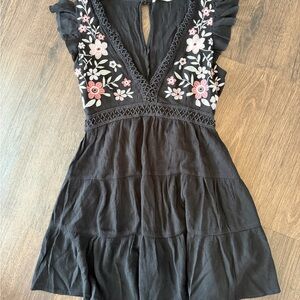 Miami Black Dress with Pink Floral Details